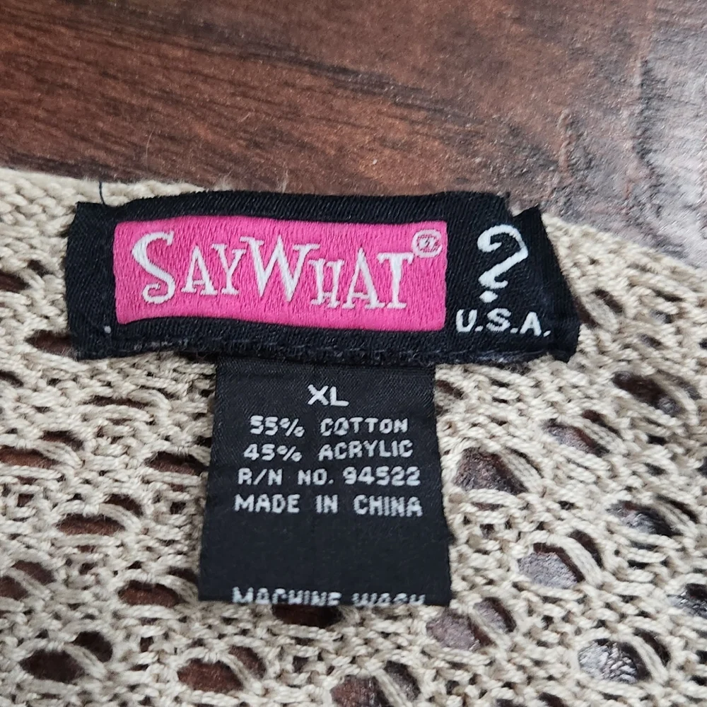 Boho Knit Crochet Poncho Fringe Sweater XL - Picture 6 of 11